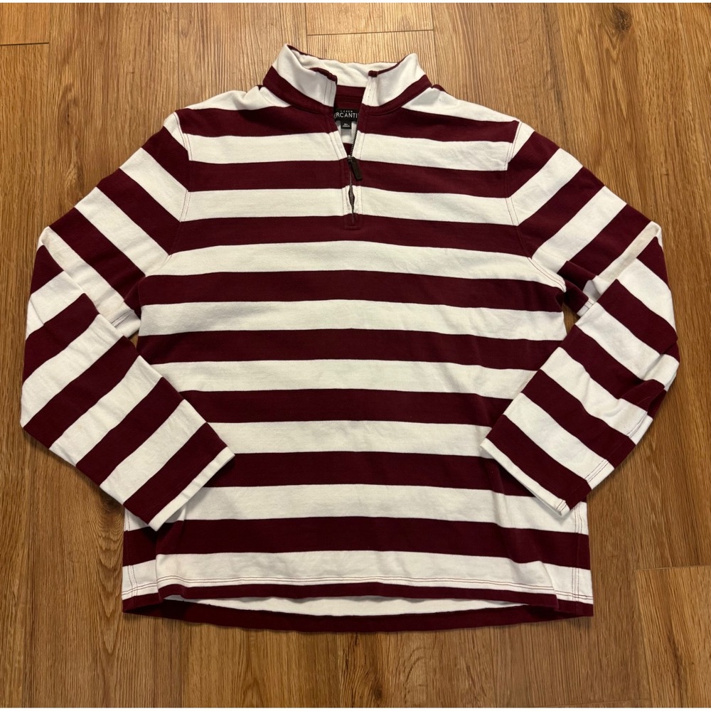 J.Crew Mercantile Mens XL Striped Quarter Zip Pullover Burgundy White J8366